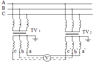 三相電壓互感器低壓側(cè)試驗(yàn)接線接線圖